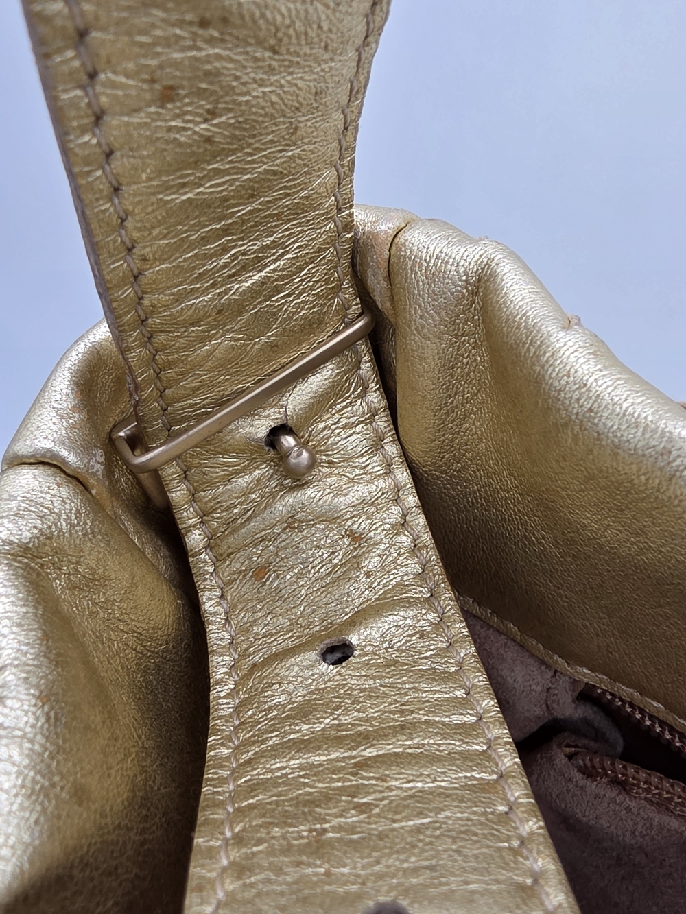 [VINTAGE] Bottega Veneta Metallic Gold Woven Crescent Shoulder Bag w/ COA - Picture 12 of 16